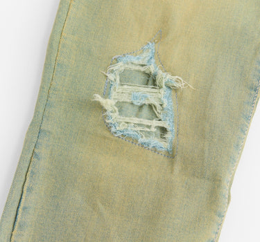 Ripped And Repaired Denim Pants - Vintage Blue
