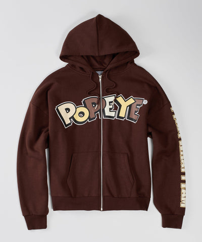 Popeye Full Zip Back Print Hoodie - Brown