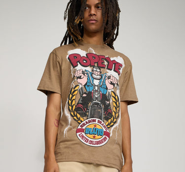 Popeye Brutus Biker Short Sleeve Tee - Khaki