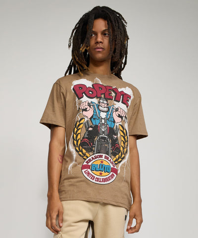 Popeye Brutus Biker Short Sleeve Tee - Khaki