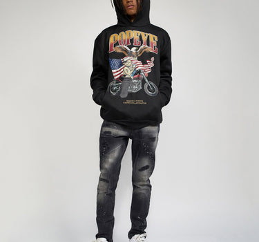 Popeye Biker Graphic Print Hoodie - Black