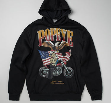 Popeye Biker Graphic Print Hoodie - Black