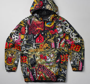 Bomb Squad Military Patchwork Print Half-Zip Pullover Jacket