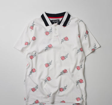 Rose Allover Print Polo - White