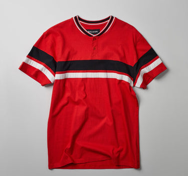 Stripe Collar Short Sleeve Tee - Red