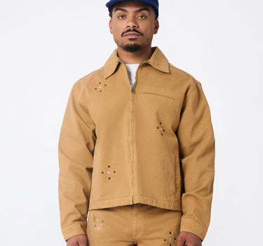 Studded Denim Jacket - Khaki