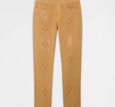 Constellation Studded Distressed Denim Jeans - Khaki
