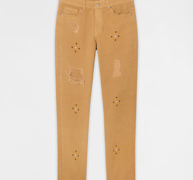 Constellation Studded Distressed Denim Jeans - Khaki