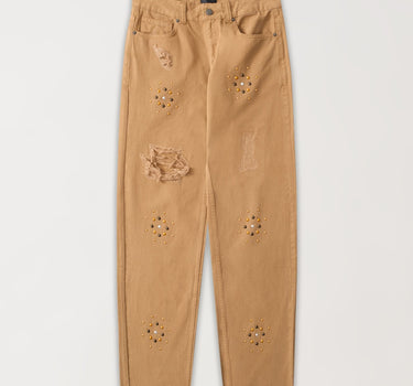 Studded Denim Jeans - Khaki