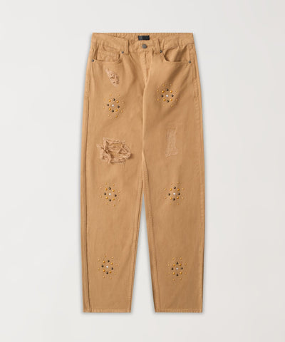 Studded Denim Jeans - Khaki