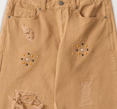 Studded Denim Jeans - Khaki