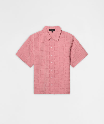 Textured Grid Pattern Button Down Shirt - Pink