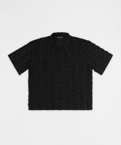 Textured Grid Pattern Button Down Shirt - Black