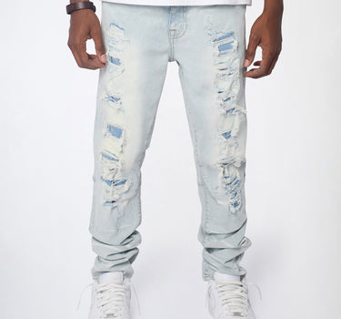 Fracture Distressed Skinny Jeans - Light Blue