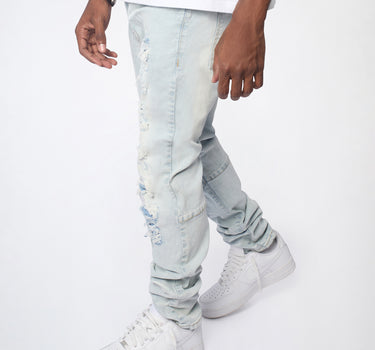 Fracture Distressed Skinny Jeans - Light Blue