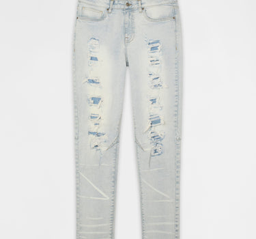 Fracture Distressed Skinny Jeans - Light Blue