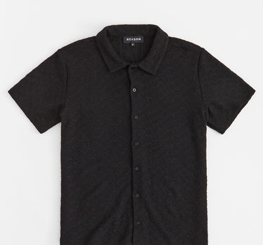 Textured Honey Comb Button Down Shirt - Black