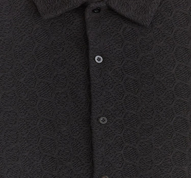 Textured Honey Comb Button Down Shirt - Black