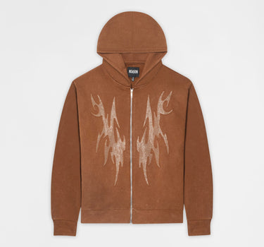 Tribal Rhinestone Zip Up Hoodie - Brown