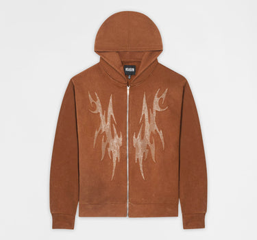 Tribal Rhinestone Zip Up Hoodie - Brown