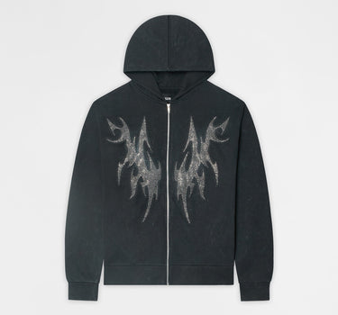 Tribal Rhinestone Zip Up Hoodie - Black