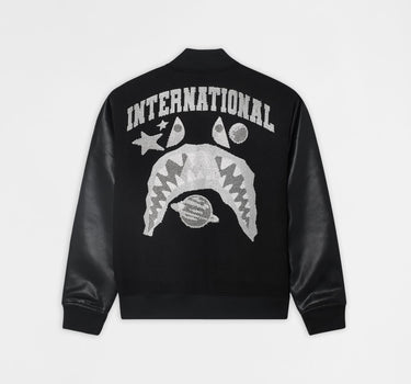 International Rhinestone PU Varsity Jacket - Black