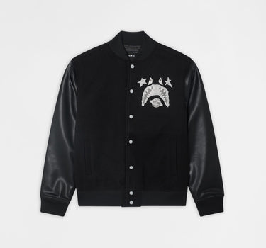 International Rhinestone PU Varsity Jacket - Black