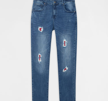 Straight Fit Distressed Denim Pant - Blue