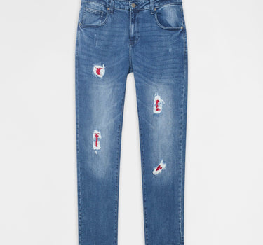 Straight Fit Distressed Denim Pant - Blue