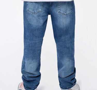 Straight Fit Distressed Denim Pant - Blue