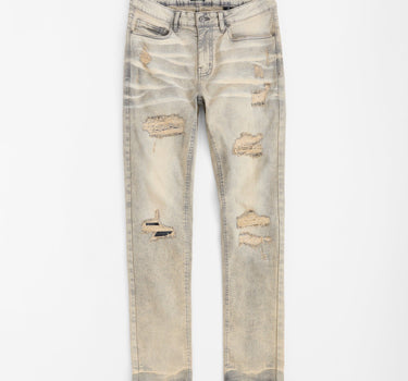 Washed Rip And Repair Denim Jeans - Grey