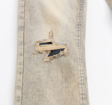 Washed Rip And Repair Denim Jeans - Grey