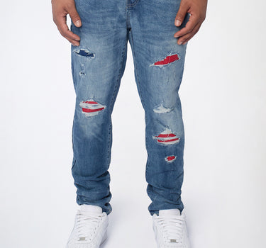 Rebel Distressed Skinny Jeans - Medium Indigo