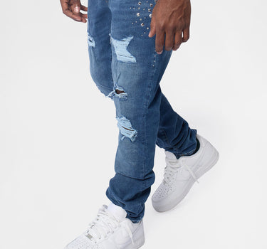 Starburst Studded Skinny Jeans - Blue
