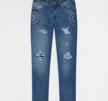 Starburst Studded Skinny Jeans - Blue