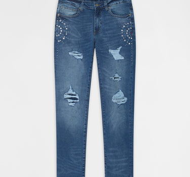 Starburst Studded Skinny Jeans - Blue