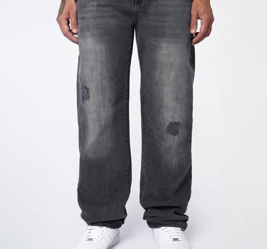 Straight Fit Tattered Denim Pant - Grey