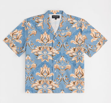 Royal Floral Woven Short Sleeve Button Down Shirt - Blue