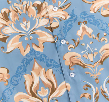 Royal Floral Woven Short Sleeve Button Down Shirt - Blue