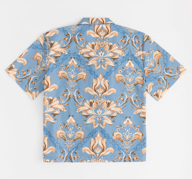 Royal Floral Woven Short Sleeve Button Down Shirt - Blue