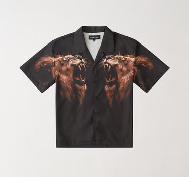 Lion Printed Twill Button Down Shirt - Black
