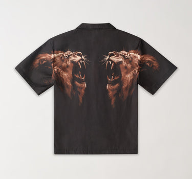 Lion Printed Twill Button Down Shirt - Black