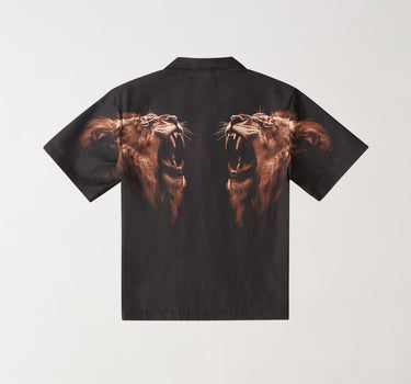 Lion Printed Twill Button Down Shirt - Black