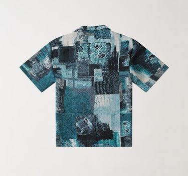 Tapestry Patchwork Textured Button Down Shirt - Blue