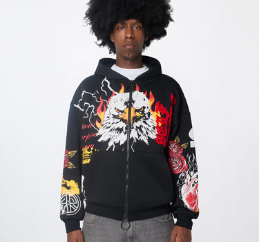 First Class Chenille Full ZIP Hoodie - Black