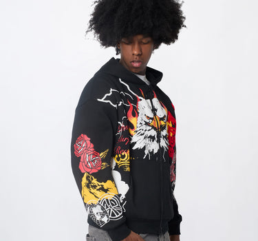 First Class Chenille Full ZIP Hoodie - Black