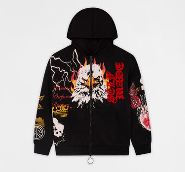 First Class Chenille Full ZIP Hoodie - Black
