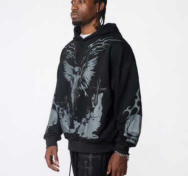 Sin Again PU Applique Hoodie - Black
