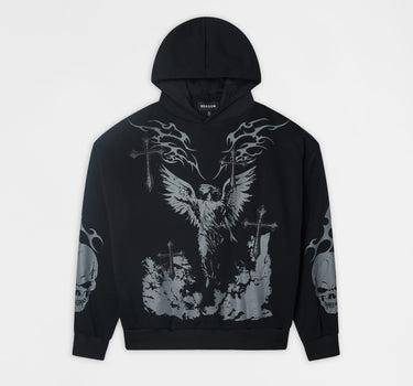 Sin Again PU Applique Hoodie - Black