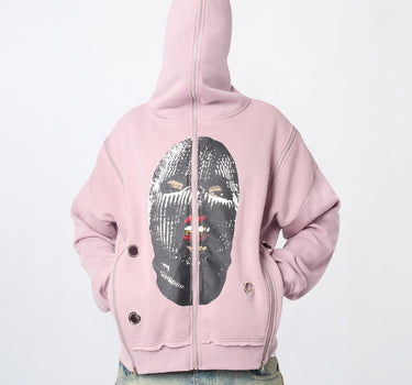 Ski Mask Multi ZIP Eyelet FZ Hoodie - Pink